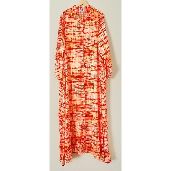 Sai Sankoh Riviera Shirt Dress Flowy Oversized Fit Orange White XL Long Sleeve - Picture 7 of 8